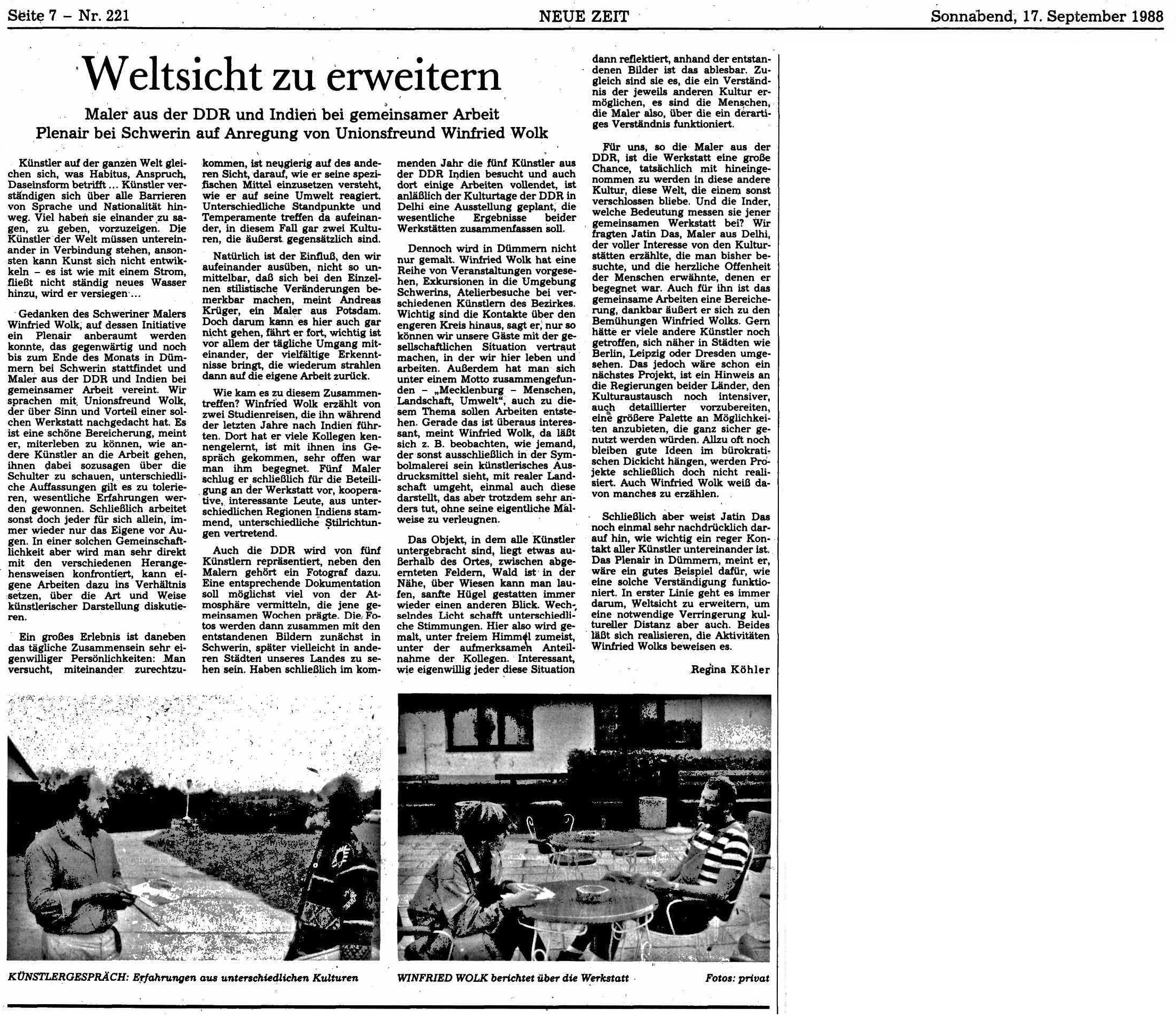 Artikel aus der Zeitung NEUE ZEIT 17. September 1988